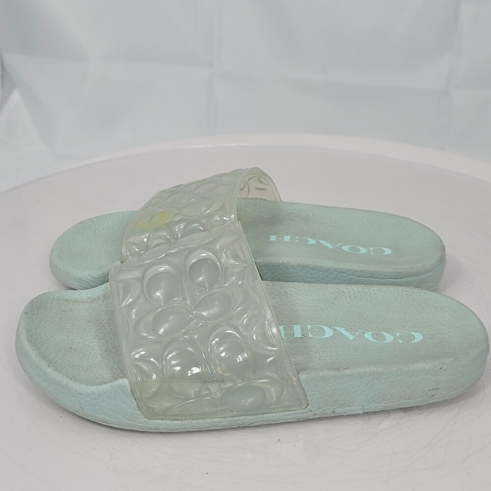 Coach Unna Light Teal Signature Sport Slide/Slides Women 6 Jelly Flip Flops Spot